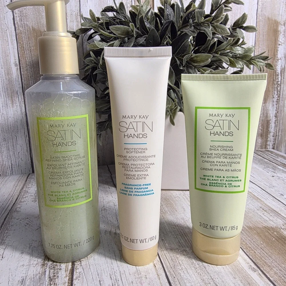 Mary Kay Satin Hands Pampering Set White Tea & Citrus Shea Butter 3pc Gift Bag